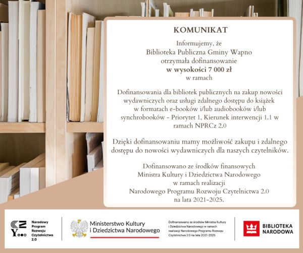 Zdjęcie Dofinansowanie z Biblioteki Narodowej 2024